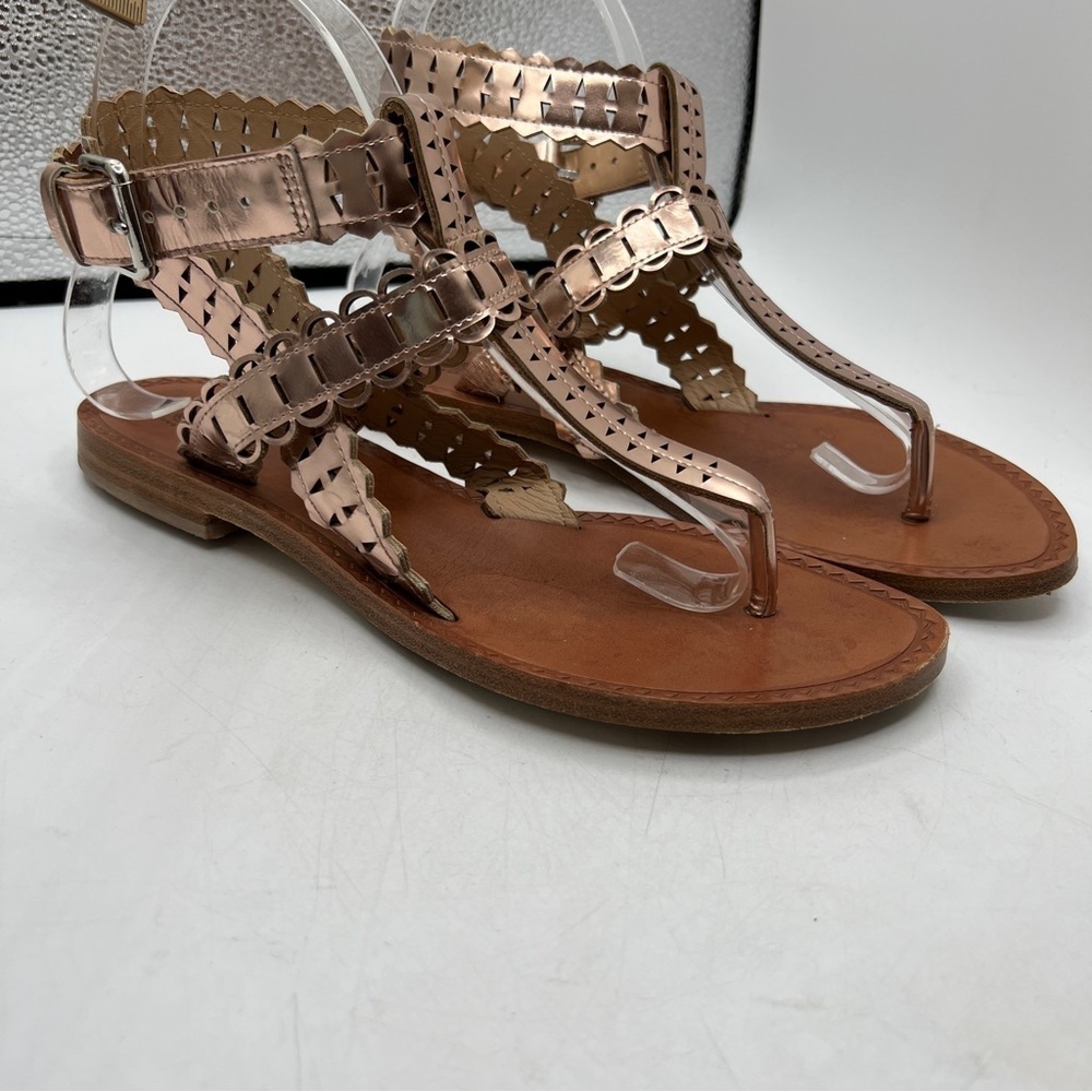 BELLE BY SIGERSON MORRISON Reyna Leather Glossy Rose Gold Toe Post Open Sandal